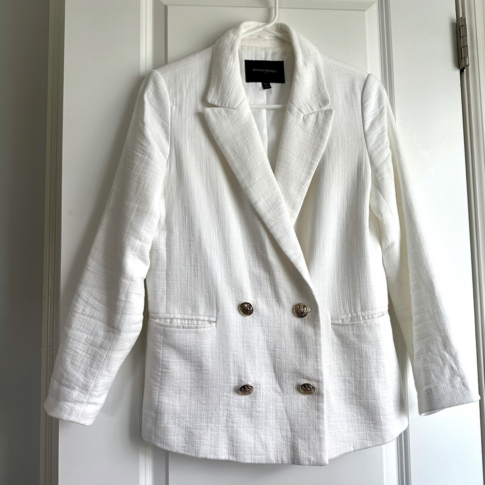 Banana Republic Double Breasted Textured Cotton Blazer